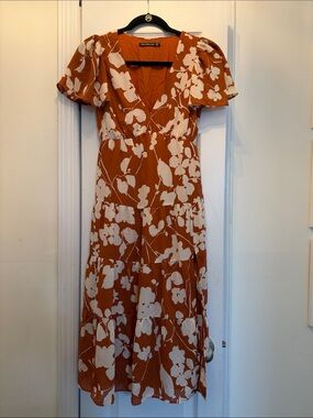 Abercrombie and Fitch Rust Floral Tiered Midi Dress